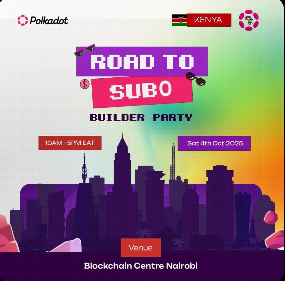 Imm9cul9t3's tweet image. 🚀 We’re here at #RoadToSub0: Builders Party Nairobi — happening now at @BlockchainCentreNBO!

Don’t miss out on this epic #Web3 event powered by @Polkadot @PolkadotAfrica 
🔗 luma.com/lwdi754i