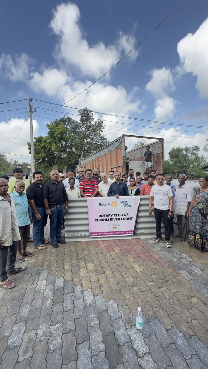 swetal1's tweet photo. Relief Efforts in Chikhli Taluka

After witnessing the devastating impact of the cyclone, Rotary Club of Chikhli River Front distributed 735 cement roofing sheets to affected families in Talavchora village. It's a small step, but every bit counts. @CMOGuj @PMOIndia @narendramodi https://t.co/2T3vawfD2L