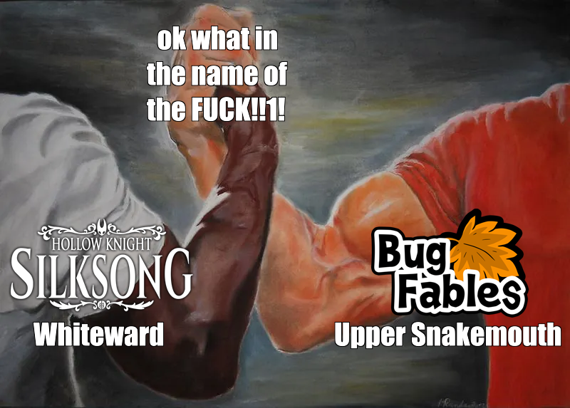 a silly #HollowKnight #Silksong / #BugFables meme ,':^)