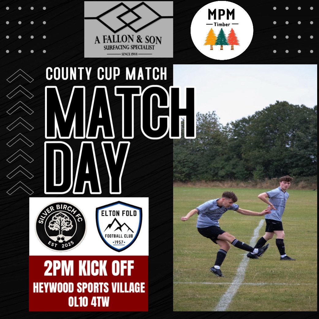 MATCHDAY 🙌

It’s cup action today for The Birch as we host Elton Fold in our first match of October.

The lads are aiming to build off last weeks performance and get a much needed result to kickstart a cup run🙌

#UpTheBirch | #UTB