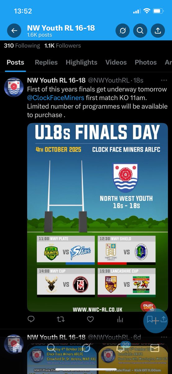 Finals are on, despite attempts to stop us, Mother Nature has failed. 
First game KO11am