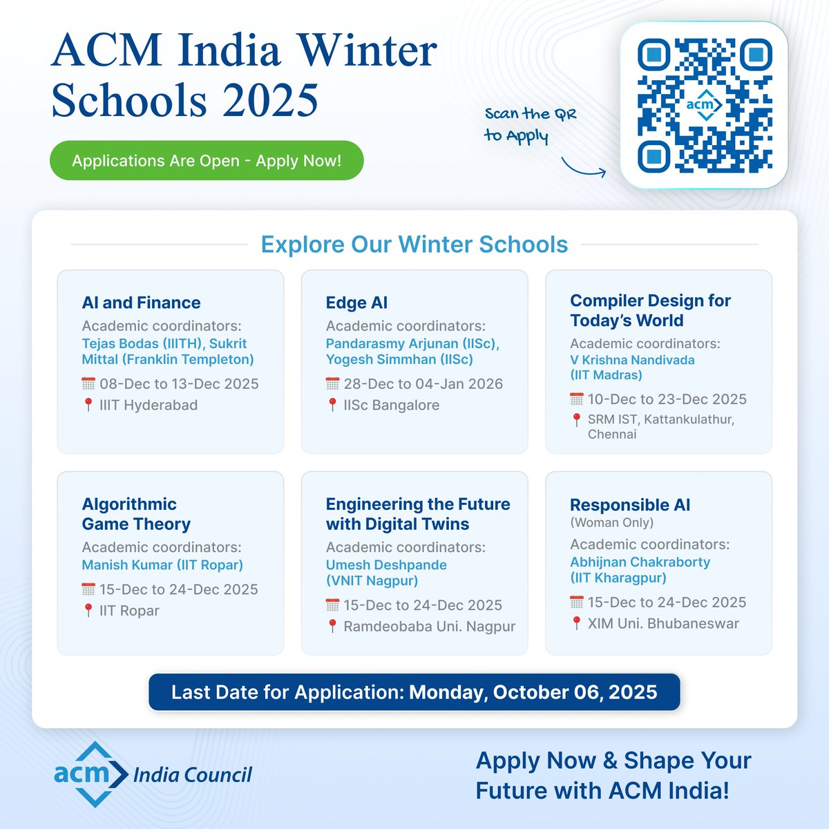 Indiaacm's tweet image. 🚀 Applications open for ACM India Winter Schools 2025!

🎓 Learn from top experts
🌐 Cutting-edge tech research
👩‍🎓 Women-only school on Responsible AI @ XIM University
📅 Apply by 6 Oct 2025
🔗 india.acm.org/education/acm-…
#ACMIndia #WinterSchool2025 #TechLearning