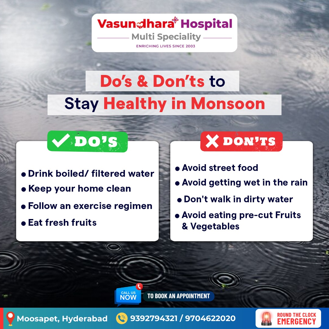Vasundhara720's tweet image. Stay healthy this monsoon by following simple but essential do&apos;s and don&apos;ts! ✅ Drink boiled or filtered water, keep your home clean, maintain a regular exercise routine, and eat fresh fruits.
#MonsoonHealth #StayHealthy #MonsoonTips #HealthyLiving #CleanWater #ExerciseDaily