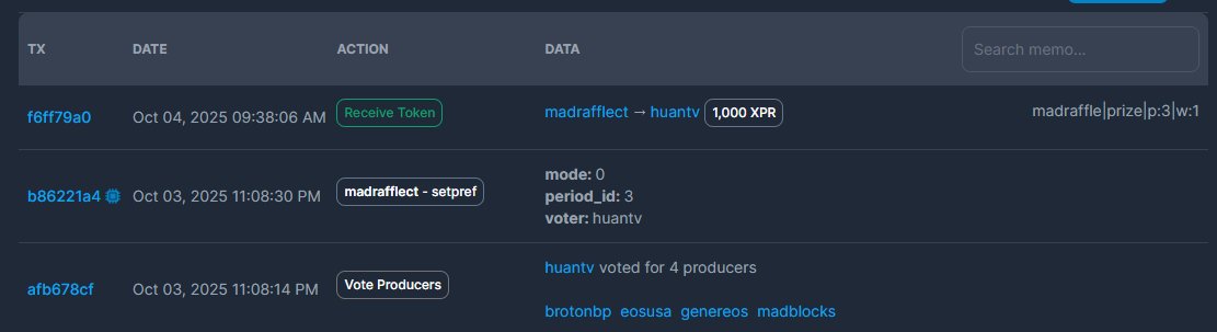 madblocksbp's tweet photo. 🎉 ¡Felicidades @huantv, ganador de la #MadRaffle!
Tx on-chain: https://t.co/NmgGyBGkPB
Todo el sorteo es verificable on-chain vía smart contract.
Nueva MadRaffle abierta — sorteo en 7 días 👉 https://t.co/nulE911cYs
@madblocksbp @XPRNetwork https://t.co/7kFMy5K1v5