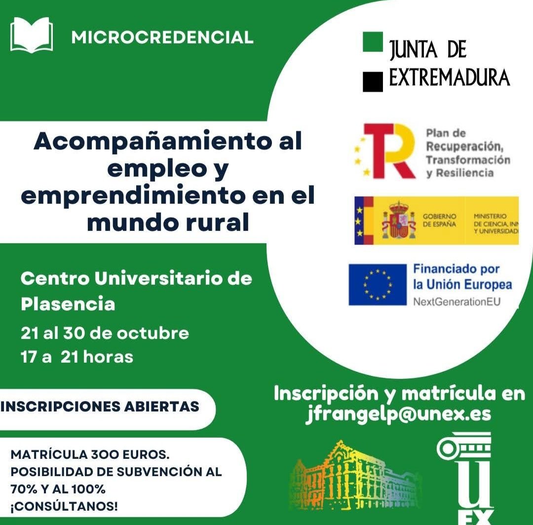 Microcredencial "Acompañamiento al empleo y emprendimiento en el medio rural"
Inscripciones abiertas