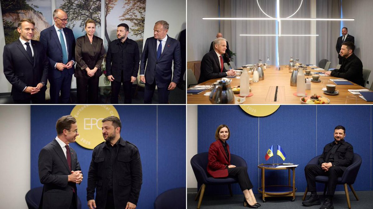 ZelenskyyUa's tweet image. In recent days, on the sidelines of the European Political Community Summit, we held productive meetings with our partners. Europe faces many challenges today, but there is only one effective response to them all – unity. Unity in every decision made for our collective defense.…