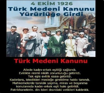 4 Ekim 1926
  TÜRK MEDENİ KANUNU'NUN
99. YILI KUTLU OLSUN,
BÜYÜK İNSAN, 🇹🇷
GAZİ MUSTAFA KEMAL ATATÜRK
SONSUZ SEVGİ, SAYGI VE ÖZLEMLE... 🇹🇷🇹🇷🇹🇷🇹🇷