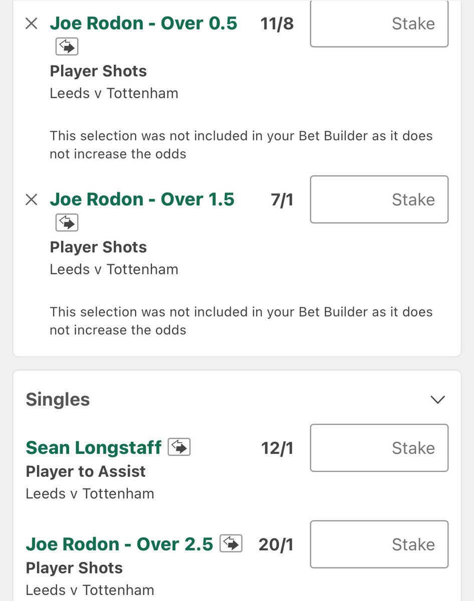 PRICE ERROR 🚨

Leeds vs Spurs 

It appears that Sean Longstaff has been taking set pieces the last couple games 

Longstaff anytime assist - 12/1

Rodon had 4 shots last game, scored assisted by Longstaff and is up against his former club 

Rodon AGS - 20/1

Double - 200/1