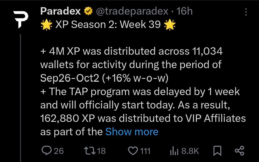 🪂 Paradex Airdrop ~ How to Join &amp; Farm | underfarmed

💰Paradex (tradeparadex) is a perp DEX backed by Paradigm.

💰 4M XP distributed to 11K+ wallets

♂️Tokenomics: 
👥57.6% of $DIME supply goes to the community
➖ 20% Genesis Airdrop via XP (points)
➖ 26.6% Ongoing Rewards