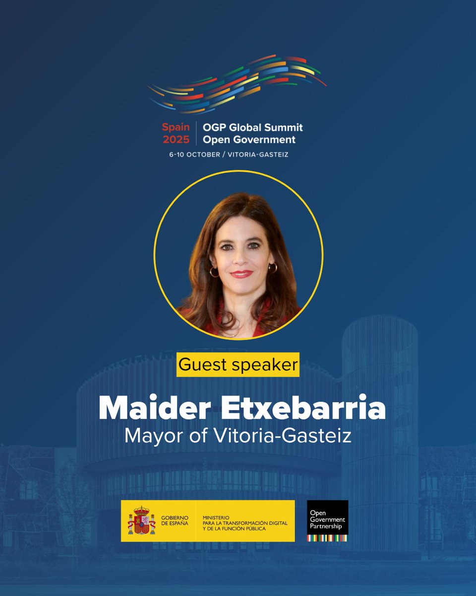 opengovpart's tweet image. 🎤 @metxebarria_vg, Mayor of @vitoriagasteiz, Spain, will speak at the OGP Global Summit 2025 in Vitoria-Gasteiz, Spain, October 6–10.

Explore the agenda 👉 spain.ogpsummit.org/p/#/overview

#OGPSummit #OGPSpain