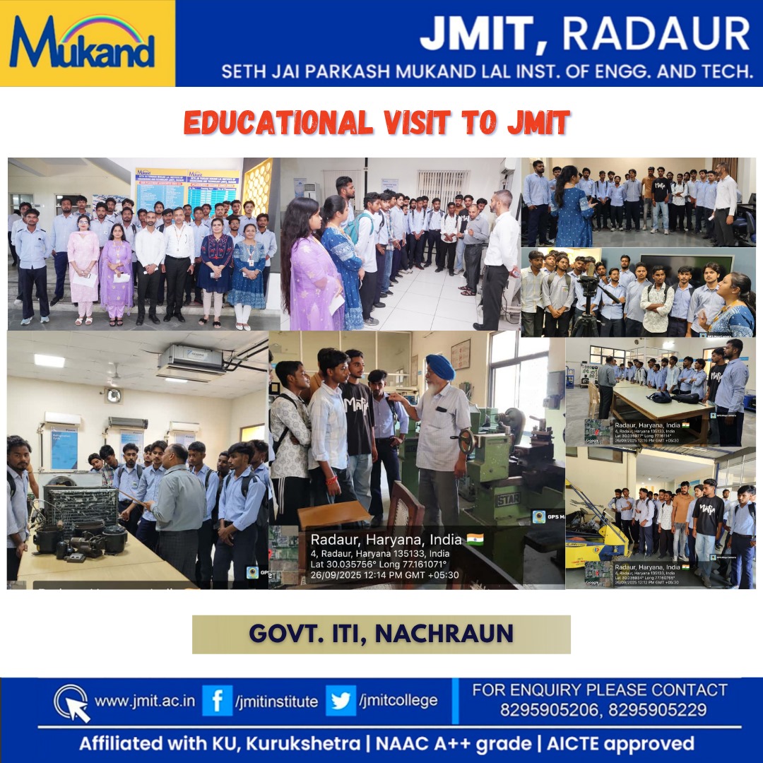 JmitCollege's tweet photo. Govt. ITI Nachraun Students’ Educational Visit to JMIT, Radaur

#educationalvisit #govtitinachraun #studentslearning #technicaleducation #educationtour #skilldevelopment #learningbeyondclassroom  #knowledgeenhancement  #learningjourney #jmit #jmitstudents #jmitradaur https://t.co/1Qf7Y3cSo2
