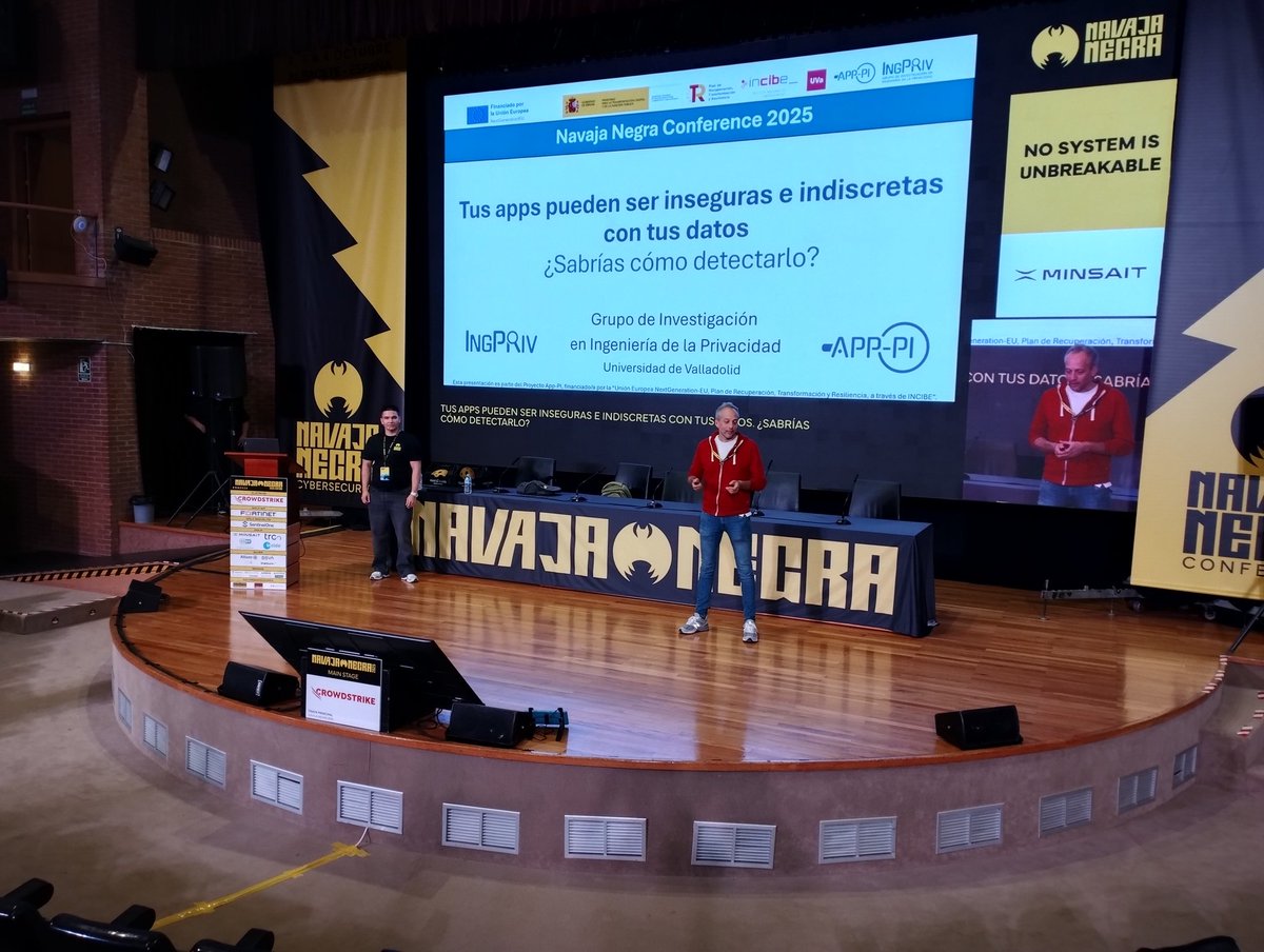NavajaNegra_AB's tweet image. Ahora, en la 'Navaja Negra Conference', Javier García González y Amador Aparicio @amadapa presentan ApkAudit, herramienta que permite auditar apps de Android.

📺 Sigue las charlas en directo a través de nuestro canal de Twitch twitch.tv/navajanegra

#NN2025 🖤💛