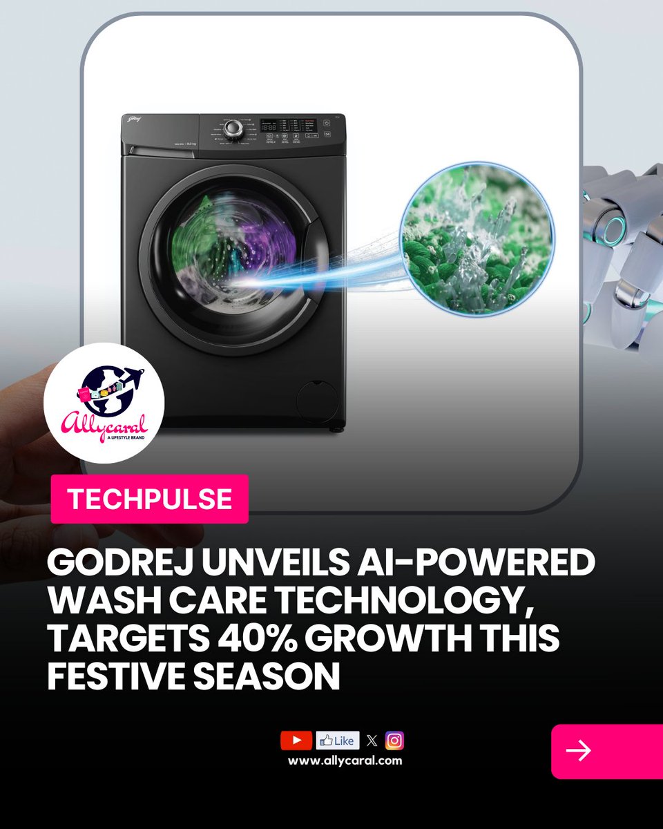 allycaralgoa's tweet image. Godrej launches AI-Powered Wash Care Technology 🧠🧺 in new front load washers. 50% better detergent removal = safer skin + longer-lasting fabrics. Target: 40% overall, 60% premium growth!

Read on: allycaral.com/2025/10/04/god…

#Godrej #SmartWashers #AIinHome @GodrejAppliance