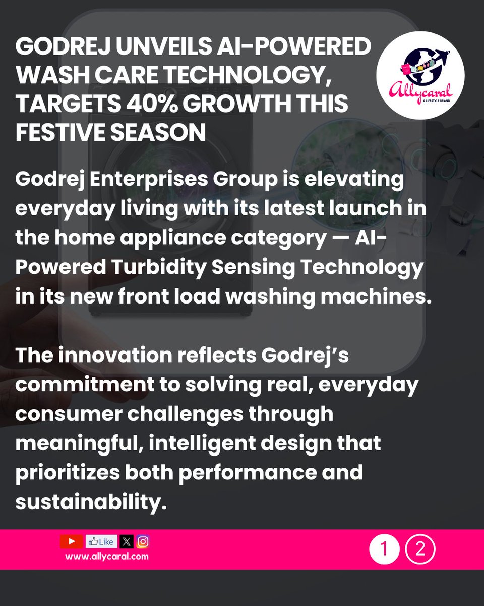allycaralgoa's tweet image. Godrej launches AI-Powered Wash Care Technology 🧠🧺 in new front load washers. 50% better detergent removal = safer skin + longer-lasting fabrics. Target: 40% overall, 60% premium growth!

Read on: allycaral.com/2025/10/04/god…

#Godrej #SmartWashers #AIinHome @GodrejAppliance
