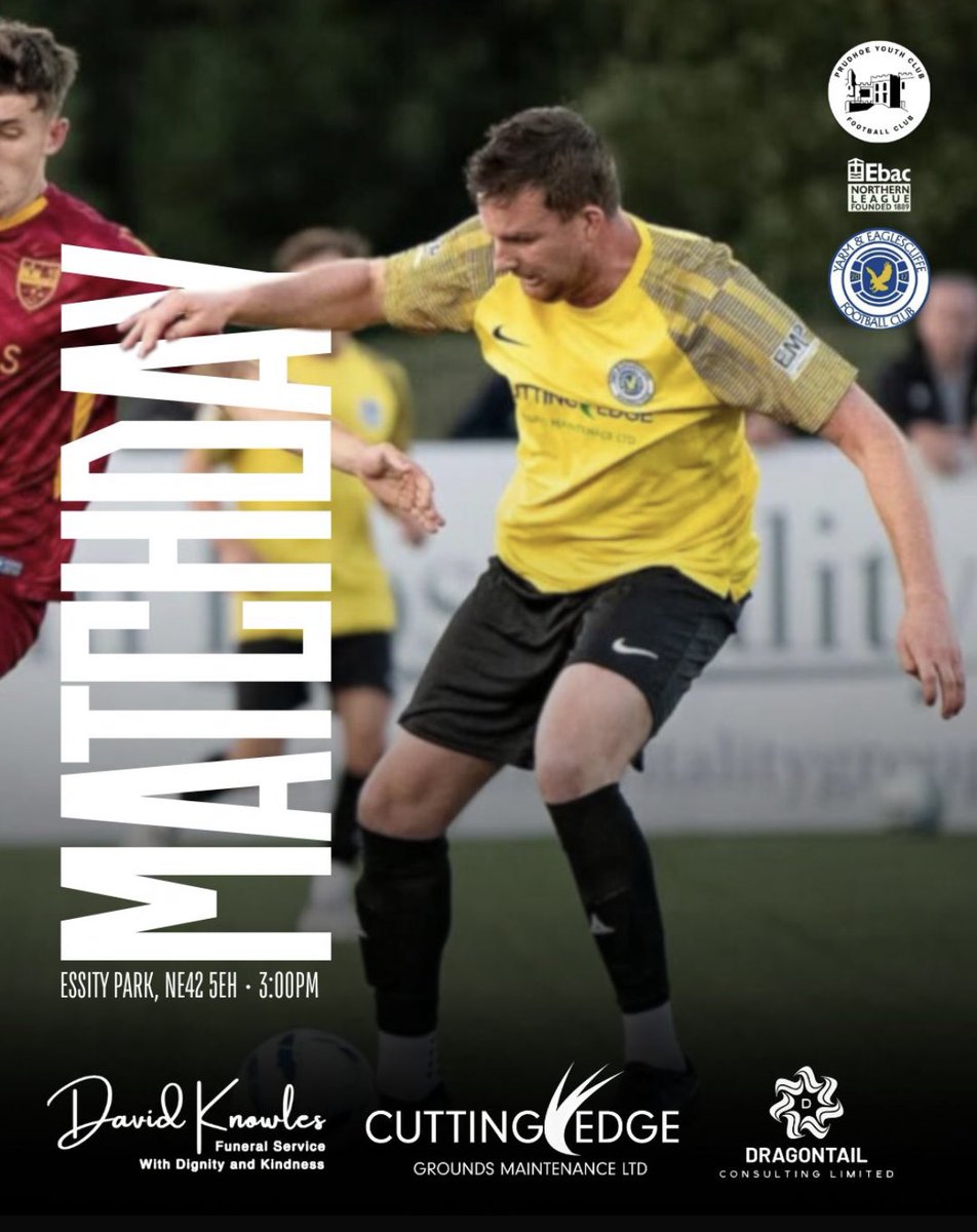 Match day!!

The lads travel to <a href="/Prudhoeycfc/">Prudhoe Youth Club FC</a> this afternoon.

All support appreciated so wrap up warm and get yourself to Essity Park to suppprt Jacko and the team.

Thanks to away match sponsor Dragontail Consultancy 👊

<a href="/cuttingedgegm/">Cuttingedgegm</a> <a href="/Dave_knowles/">David Knowles Funeral Service</a>