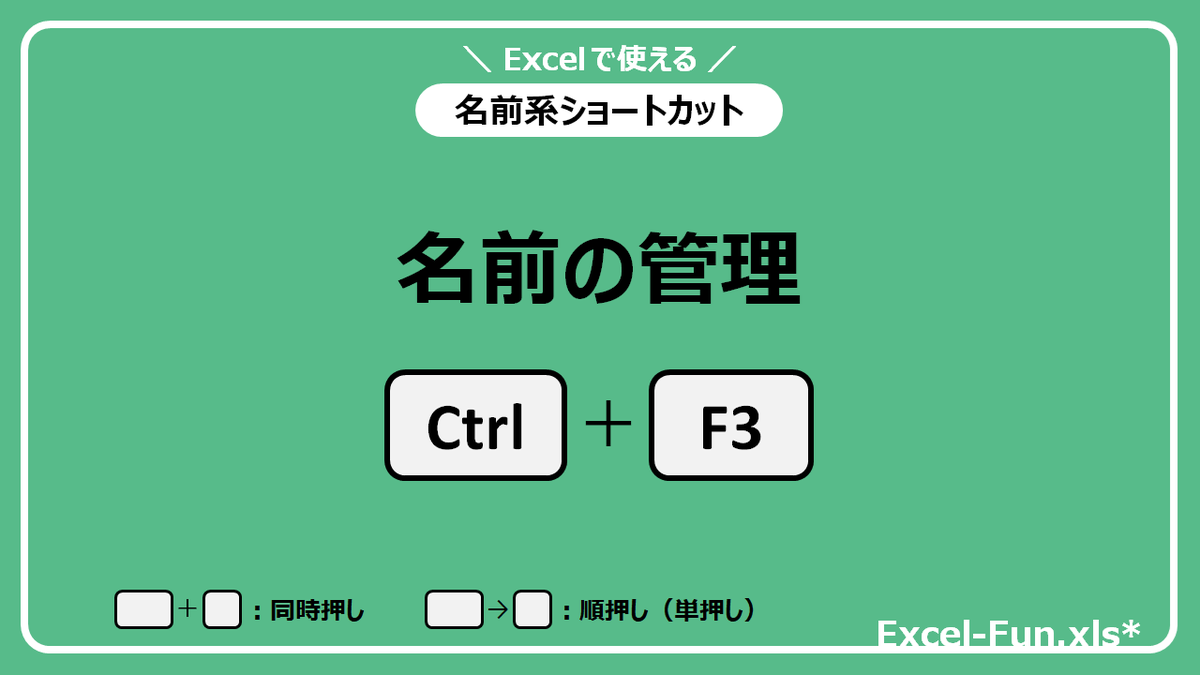 ExcelFunTips's tweet image. [Ctrl]+[F3]：名前の管理

名前の管理を開くことができる
ショートカットです✨

#Excel #ExcelTips #ショートカットキー