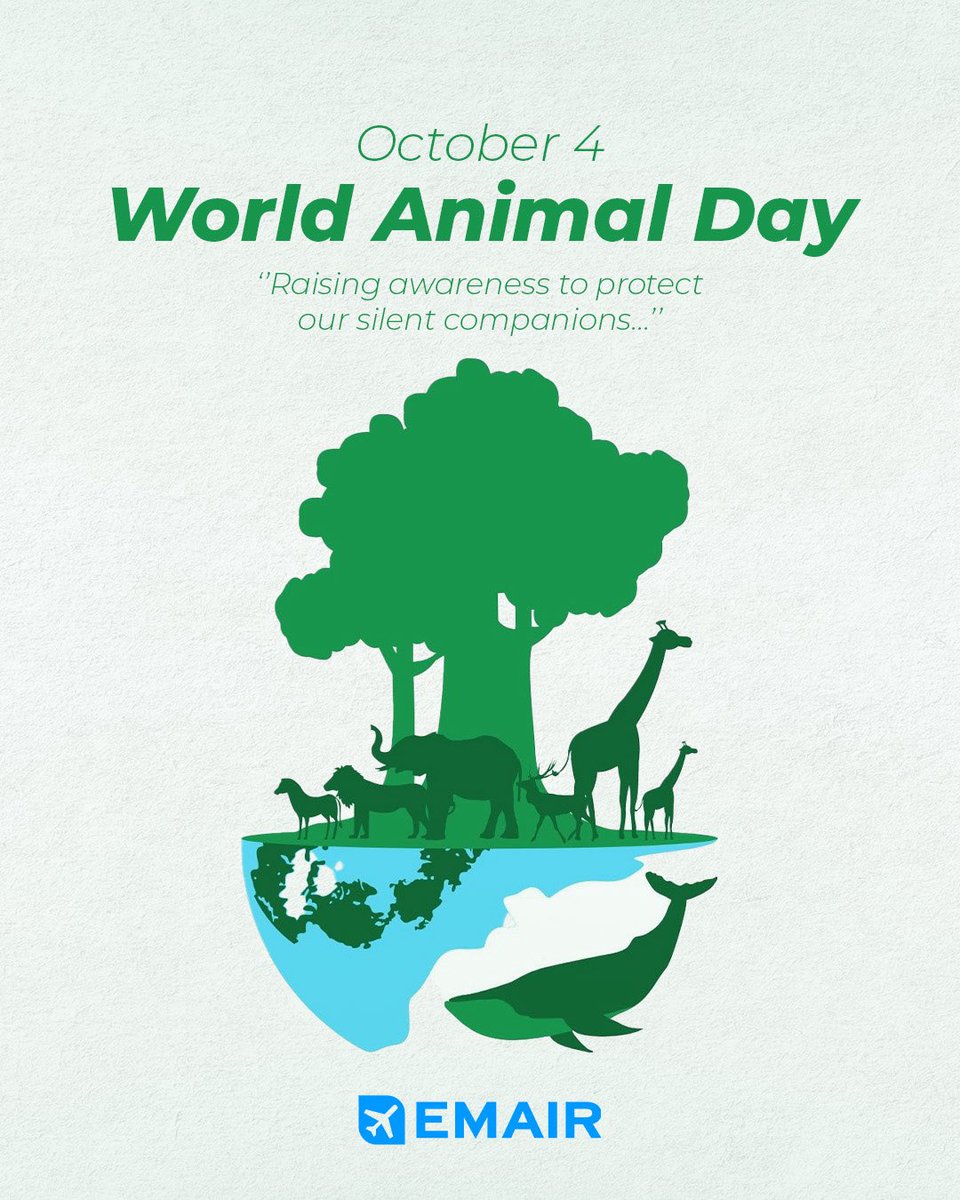 🌍 October 4 – World Animal Day
Protecting our silent companions means protecting our future. 🐾

🌍 4 Ekim – Dünya Hayvanları Koruma Günü
Sessiz dostlarımızı korumak, geleceğimizi korumaktır. 🐾

✨#WorldAnimalDay #EMAIR #Sustainability #TogetherForNature