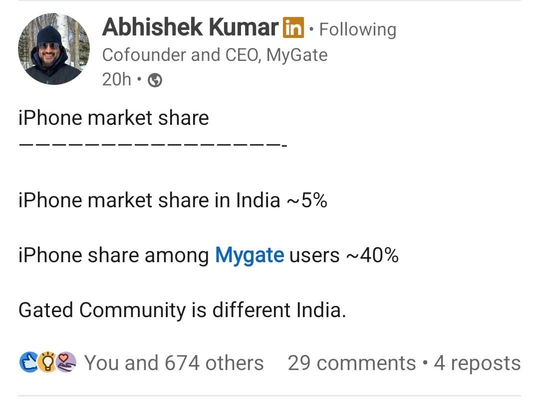 Oh interesting, iPhone share among Knot Dating users might surprise you:

Total iPhone users ~52%
Women iPhone users ~58%

Love in India has an Apple logo