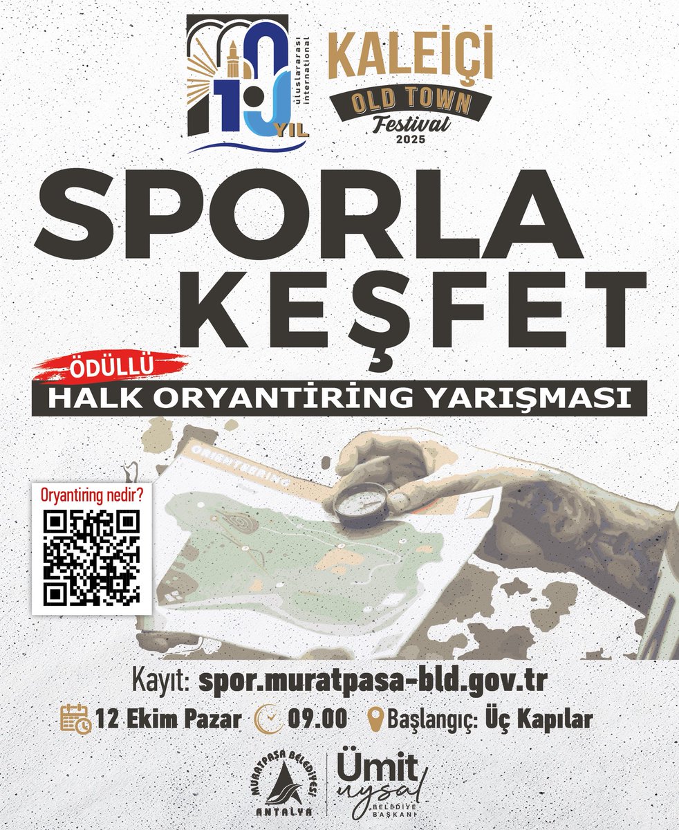 10. Kaleiçi Old Town Festivali'nde spor zamanı!

🧭Kaleiçi Old Town Festivali'miz kapsamında düzenlediğimiz Halk Oryantiring yarışmasına oryantiringe ilgi duyan tüm komşularımızı bekliyoruz.
 
12 Ekim Pazar günü yapılacak yarışma için başvurular spor.muratpasa-bld.gov.tr adresinde.