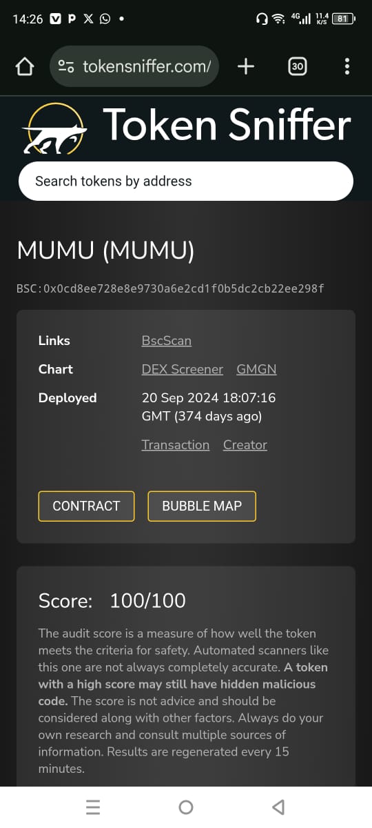 Web3Specialist1's tweet image. Trust &amp;amp; Security Angle
🛡️ BREAKING: $MUMU just scored a PERFECT 100% on @TokenSniffer!
✅ No hidden risks
✅ Fully audited contract
✅ Community-owned &amp;amp; transparent
This is what REAL projects look like in the BSC space.
Are you still holding rugs? 👀
#MUMU #BSC #BNB