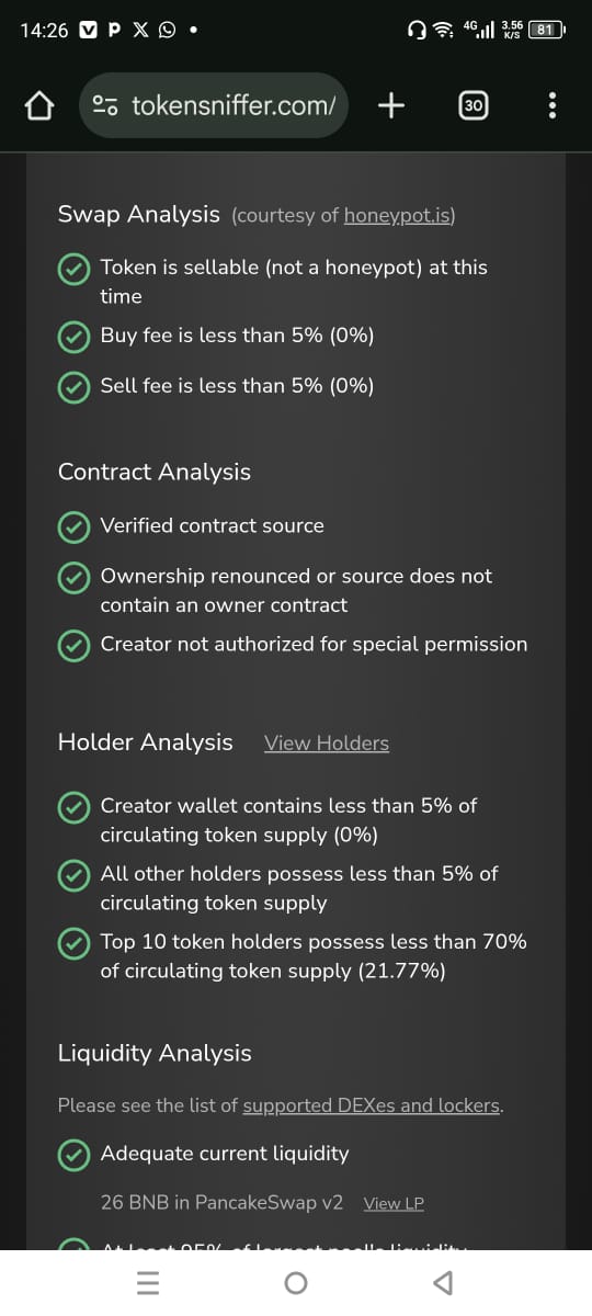 Web3Specialist1's tweet image. Trust &amp;amp; Security Angle
🛡️ BREAKING: $MUMU just scored a PERFECT 100% on @TokenSniffer!
✅ No hidden risks
✅ Fully audited contract
✅ Community-owned &amp;amp; transparent
This is what REAL projects look like in the BSC space.
Are you still holding rugs? 👀
#MUMU #BSC #BNB