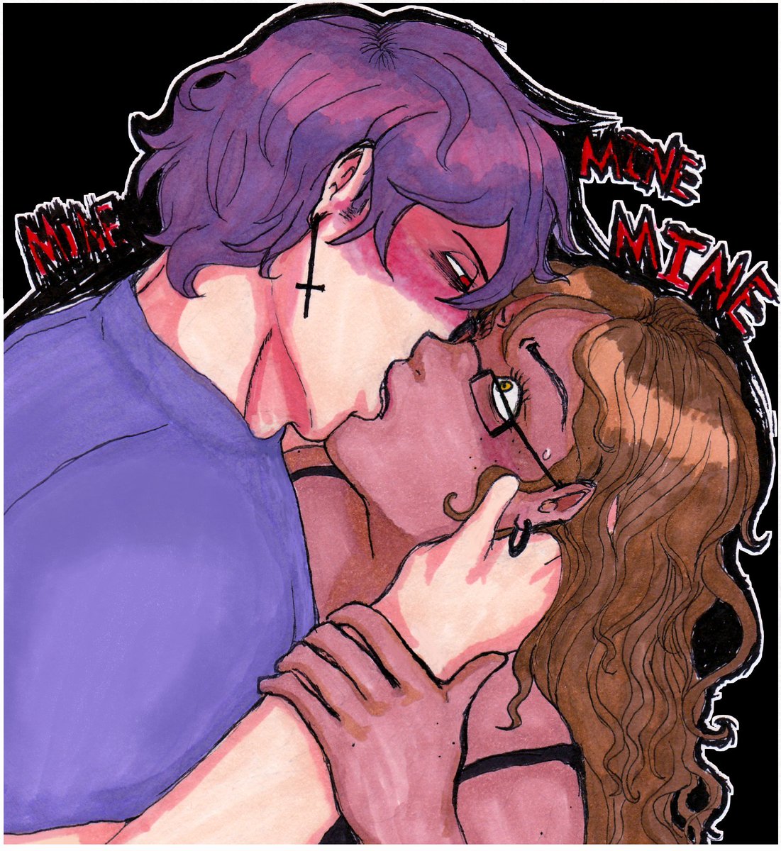 Day Four: Kiss (a possessive one😱)
The rare dominant Adam and a rare tense Manala(OC). 

#Yanderetober2025 #YOUandHIM
