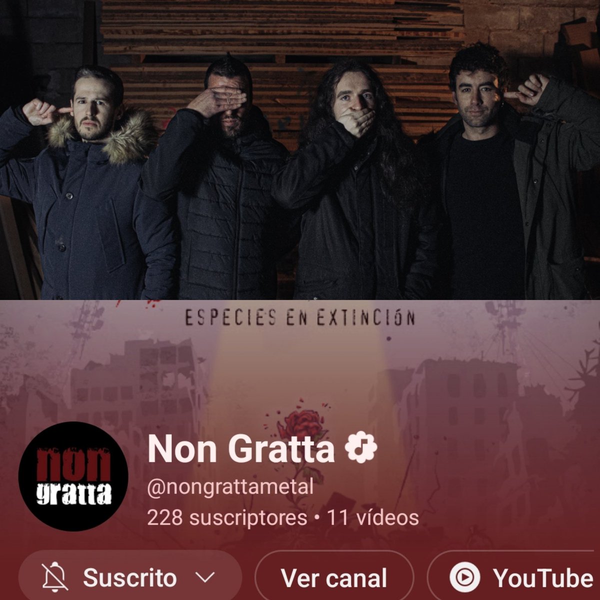NonGrattaMetal's tweet photo. Hola!! Nuestro álbum "Especies en extinción" ya está disponible en Youtube. Así que entren en nuestro canal, denle am❤️r y no olviden suscribirse (que se vienen cosas nuevas)!! 🔔

Non Gratta Oficial YouTube 🙉🙈🙊🐵 https://t.co/ngAEoTDt91 

#Especiesenextincion #NonGratta https://t.co/0fQPyttEQP