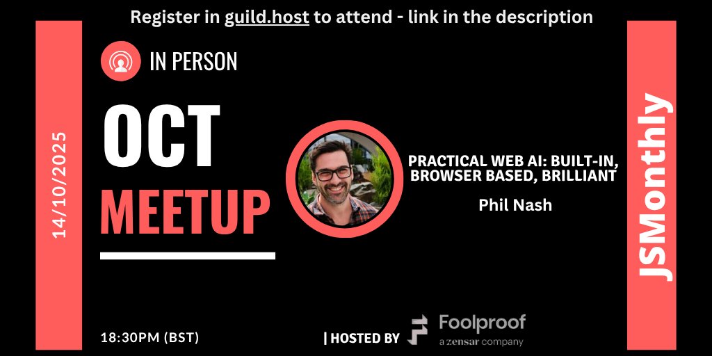 cityjsconf's tweet image. We will be having a friend visiting London 🏴 @philnash in two weeks giving a talk on #WEBAI builtin browser that is brilliant!
Register now
lnkd.in/dG28rb9Z