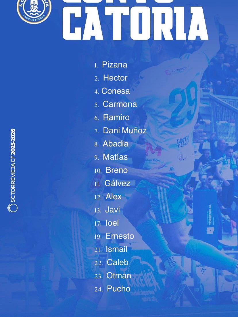 #J04
Convocatoria de nuestro entrenador para el partido de esta tarde.
#Sctorrevieja