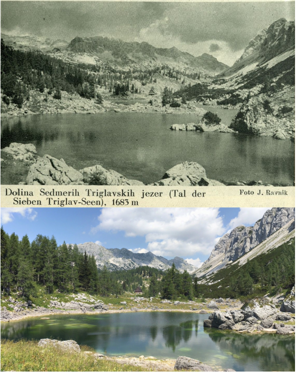 Dolina sedmerih triglavskih jezer v 1930tih in danes. 
Vidite kakšne razlike?