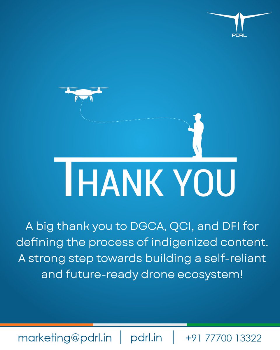 We extend our heartfelt gratitude to #DGCAIndia, #QualityCouncilofIndia (QCI), and #DroneFederationIndia (DFI) for defining the process of indigenized content, a remarkable initiative that strengthens India’s vision of Atmanirbhar Bharat in drone technology.
 
This milestone