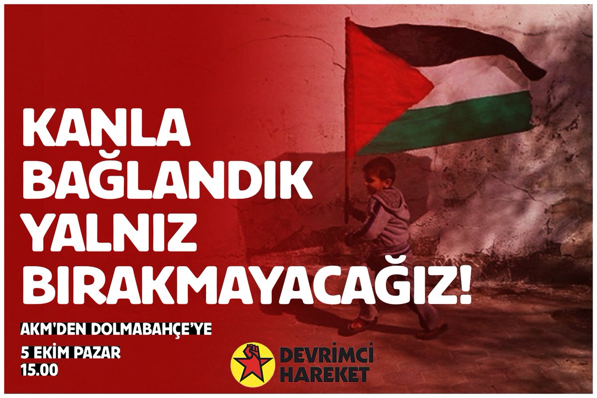 Devrimciler on yıllardır Filistin halkı için can alıp can verdi. Emperyalizme karşı olan büyük kavgada tüm ezilenler kardeştir.

Ablukaya, işgale ve soykırıma karşı Filistin'i yalnız bırakmayacağız.

Yarın Gazze için Dolmabahçe'ye yürüyoruz.

Nehirden denize özgür Filistin!