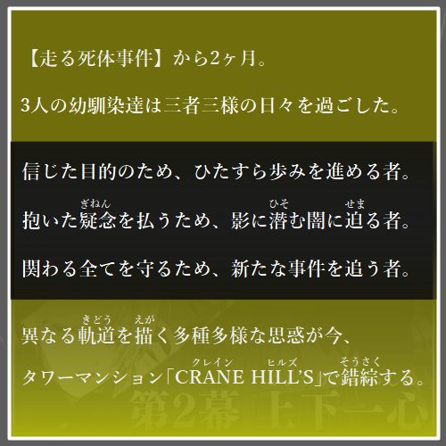 ビジュアルノベル風
シリアルマーダーミステリー
ハワタリキュウセンチ 第2幕 上下一心

近々テストプレイ始めます🐣
#刃9C2幕