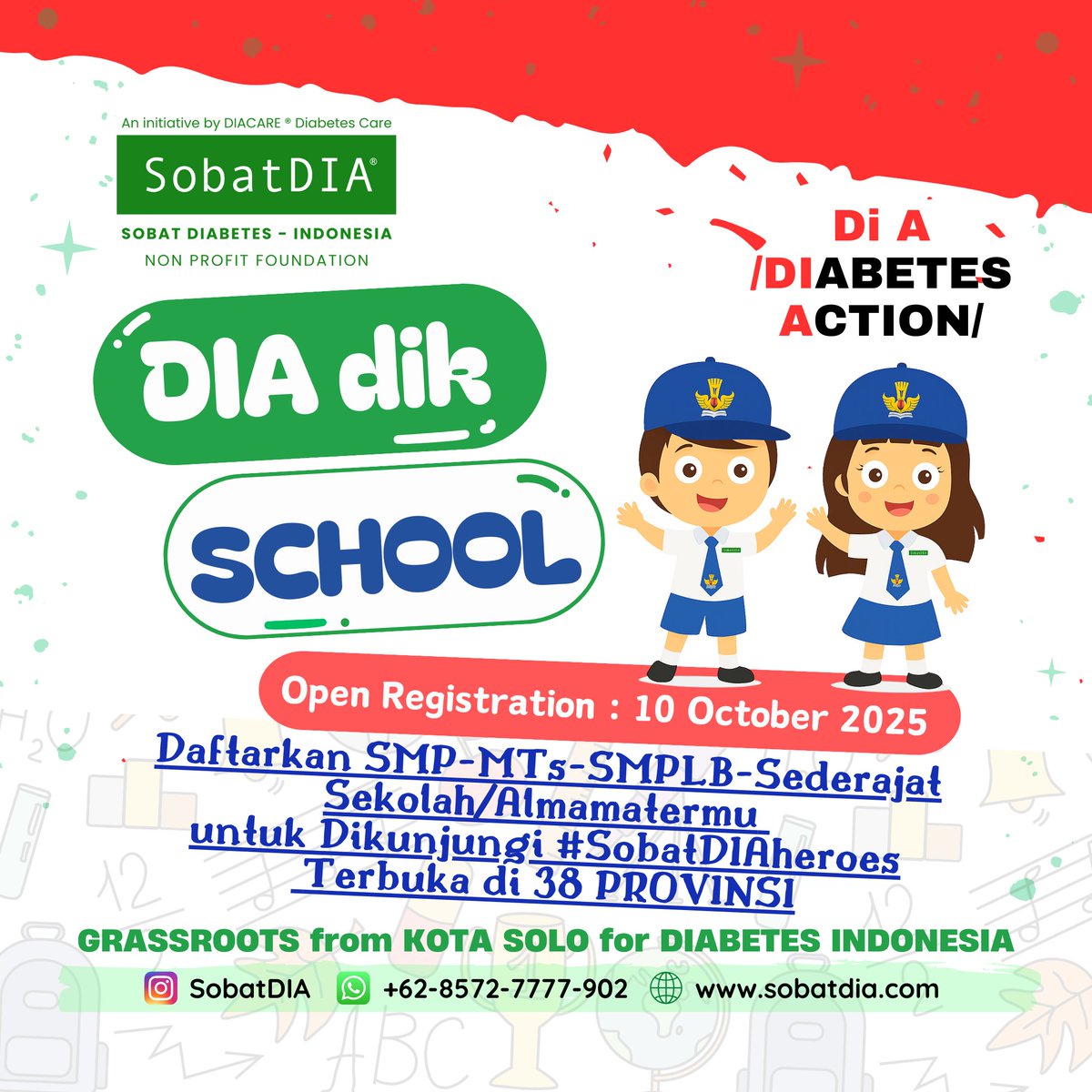 RelawanSobatDIA's tweet photo. DIA dik SCHOOL 😍 SMP MTs SMPLB Sederajat
🤩 Join Now!

Adik Adik Hebat 
Anak Anak Penerus Generasi Bangsa

INDONESIA butuh kalian Sehat Lahir Batin Jiwa Raga Jasmani Rohani Mental Spiritual untuk Memimpin Negeri ini https://t.co/WlAj7XQMpW