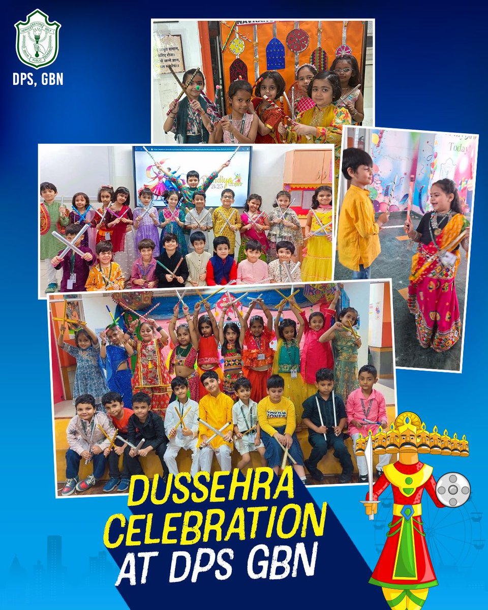 dpsgbn's tweet image. The young learners at #DPSgbn celebrated #Dussehra with immense enthusiasm &amp;amp; festive spirit! 🌟 The day came alive with Garba dances, a joyful group performance, a lively skit &amp;amp; a melodious song — beautifully showcasing the essence of Dussehra and the victory of good over evil.