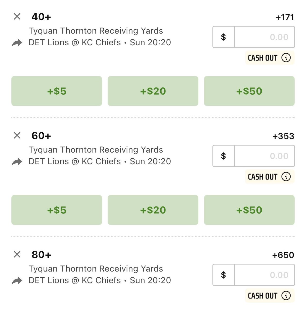 BetLogicAI's tweet image. Tyquan Yards Ladder 🪜 

Even w Worthy back he continues to get targets plus Worthy is banged up and questionable. In a shootout game w the Lions I expect him to be heavily involved.

365 has best odds by far 

22.5+ 0.5u
40+ 0.2u
60+ 0.15u
80+ 0.1u