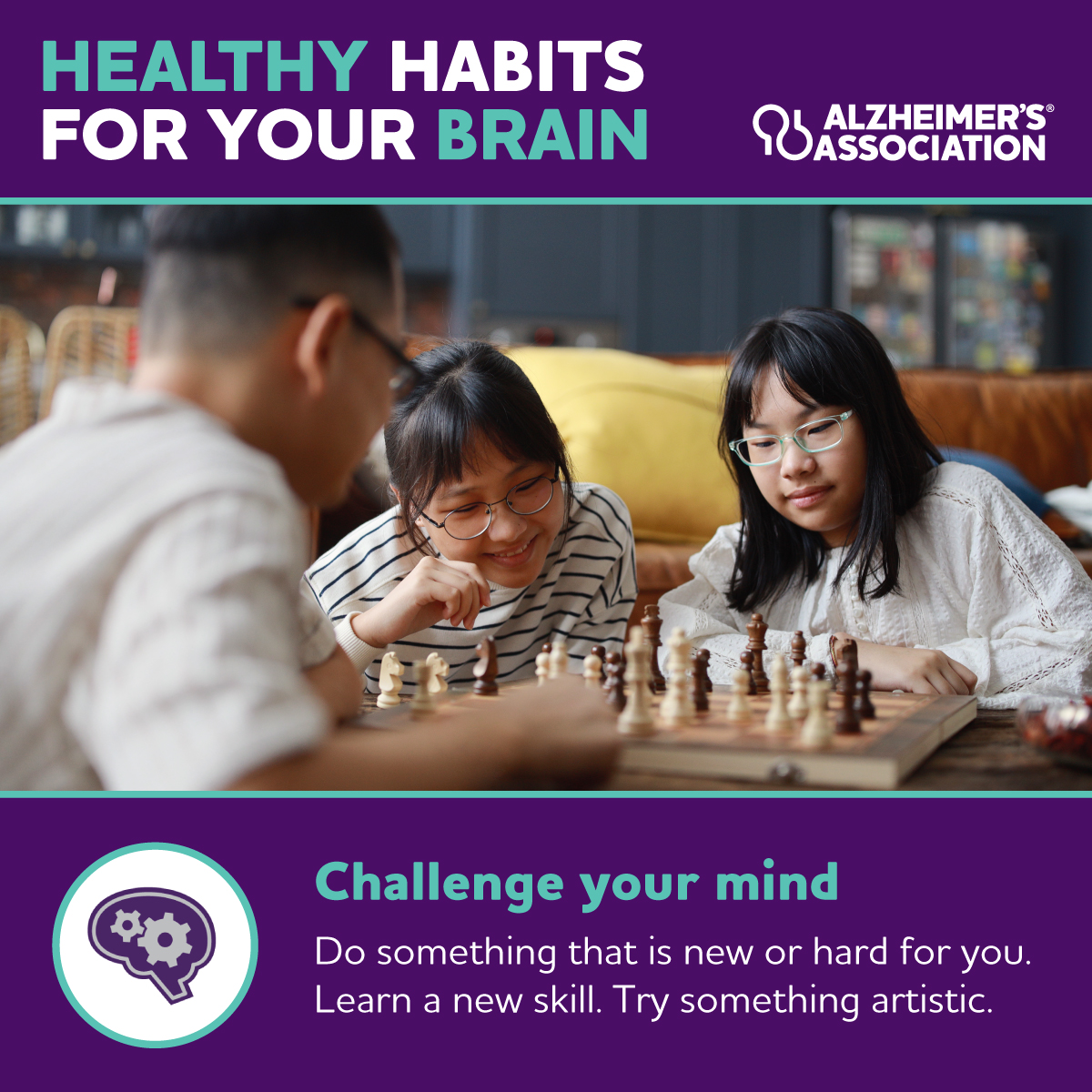 alzdsw's tweet image. Today is #NationalChessDay! Break out your chess board ♟ and engage in some strategic gameplay to put your brain to work. Challenging your mind may have short- and long-term benefits for your brain. Learn more at alz.org/healthyhabits