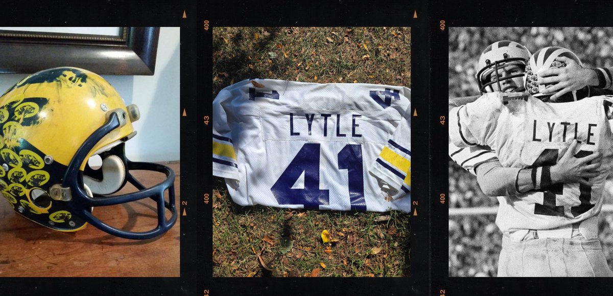 Kelly_Lytle's tweet image. The last game for this helmet and this jersey happened vs. USC in California. That was the Rose Bowl in '77. Here's hoping these #Wolverines come out ahead this year in the Coliseum. #GoBlue #LeadersandBest #Michiganfootball  #UMUSC #footballnostalgia