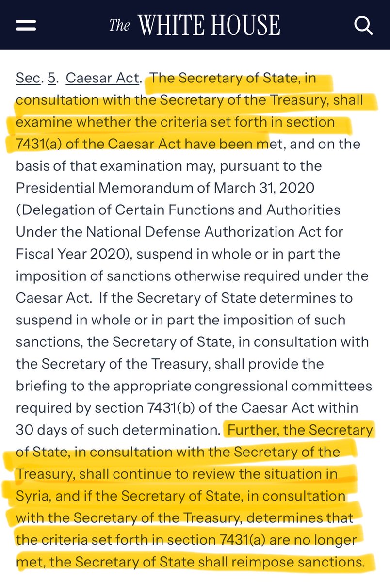 YleemPoblete's tweet image. The government shutdown continues.

Yet, this week, the U.S. Senate voted in a BIPARTISAN manner—by a vote of 77-20 –to REPEAL the Caesar Act (#Syria #sanctions) as part of the National Defense Authorization Act.

This action is interfering with the authorities of the Secretary…