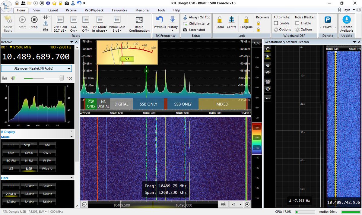 EA3IEK_4998URE's tweet image. Actually😂 Today I discovered I can just adjust the &quot;VHF Gain&quot; on #SDRConsole, to dramatically improve my RX from #QO100 using my RTL-SDR dongle! I shouldn&apos;t have struggled so much on my QSO with #VK9QO a few days ago😭 TBH kinda feeling like that op on the waterfall below😂😅👇