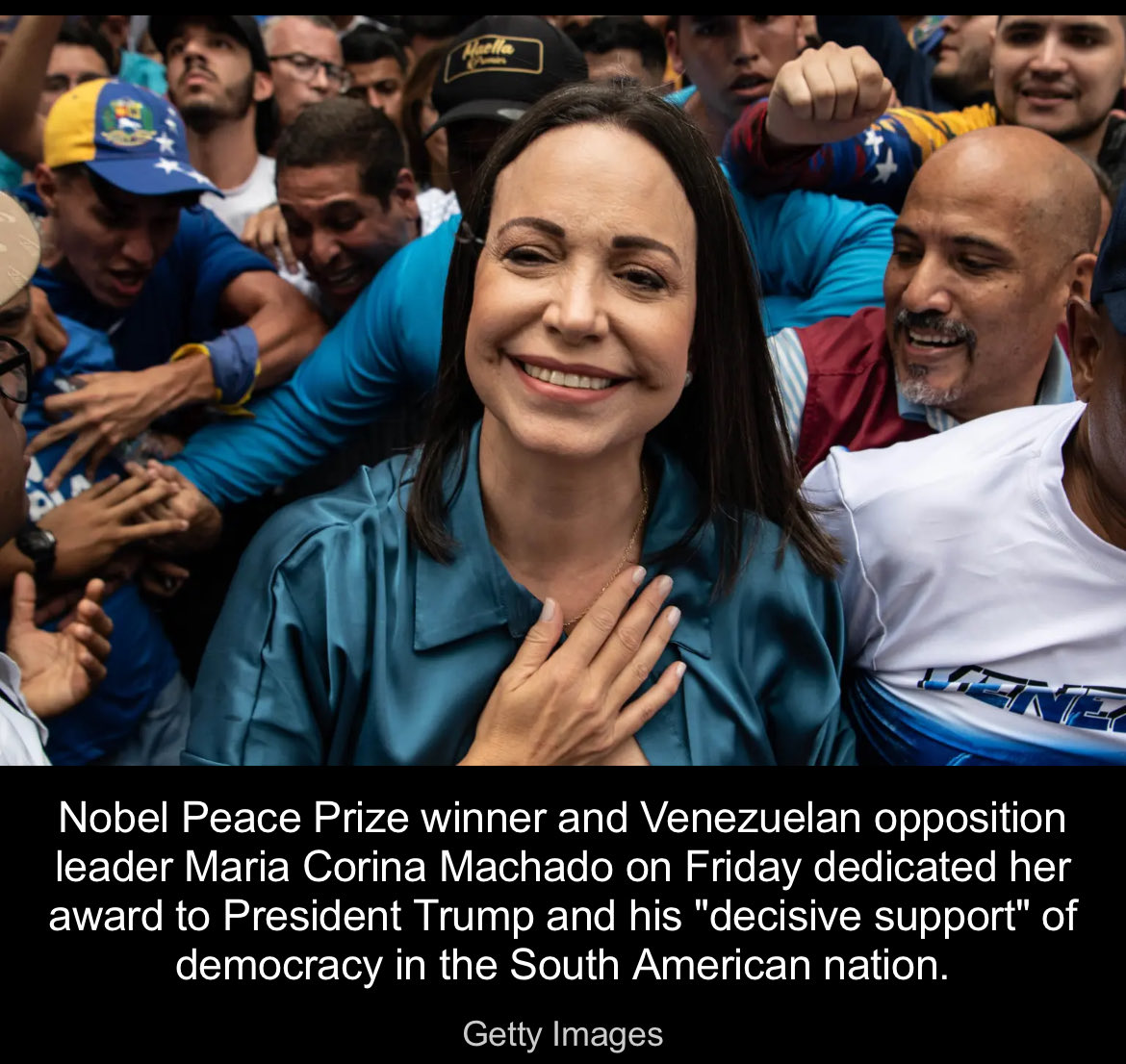 USA_Anne711's tweet image. Nobel Peace Prize winner Maria Corina Machado hails Trump for restoring ‘democracy and freedom in the Americas’

Machado: “I dedicated this award to the Venezuelan people and President Trump because I believe that’s absolutely fair…We, the Venezuelan people, are absolutely…