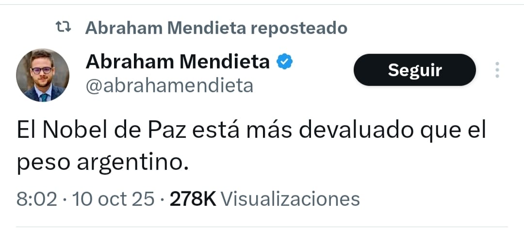 Su alegría cuando nominan al Nobel a una de sus vacas sagradas.

//

Su rabieta cuando le dan el Nobel de la Paz a Corina Machado.🤭

Así la doble vara del zurdito mamón del Bienestar. 👇
