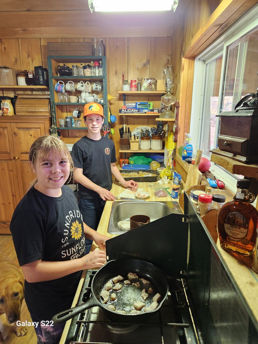 Grandson Conlan harvesting a pair of partridge, and then preparing them with assistance from cousin Acelyn and Uncle Aaron - spending quality time in nature with Donna and I. EdgeOfAlgonquin.