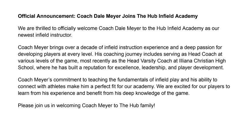 HubInfieldAcad's tweet photo. Welcome to Coach Dale Meyer! I've known and coached with Dale over the last several years and his passion and attention to detail will fit right in! Specifics of Dale's start and times coming very soon! https://t.co/3xNaIv6Lop