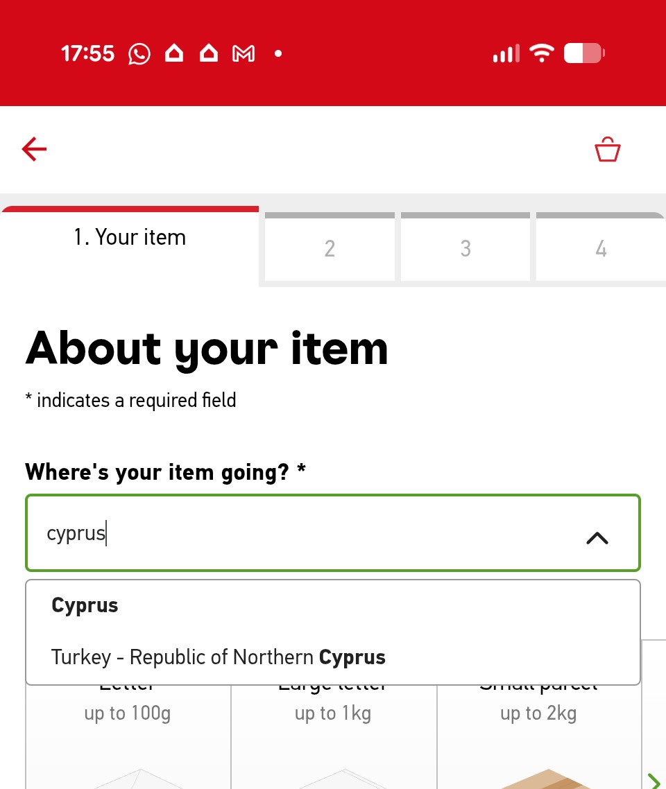 Panny1982's tweet photo. @RoyalMail Please can you correct your website and services. You cannot offer services to part of the Republic of Cyprus under Turkish occupation. https://t.co/T1sAmPdaup