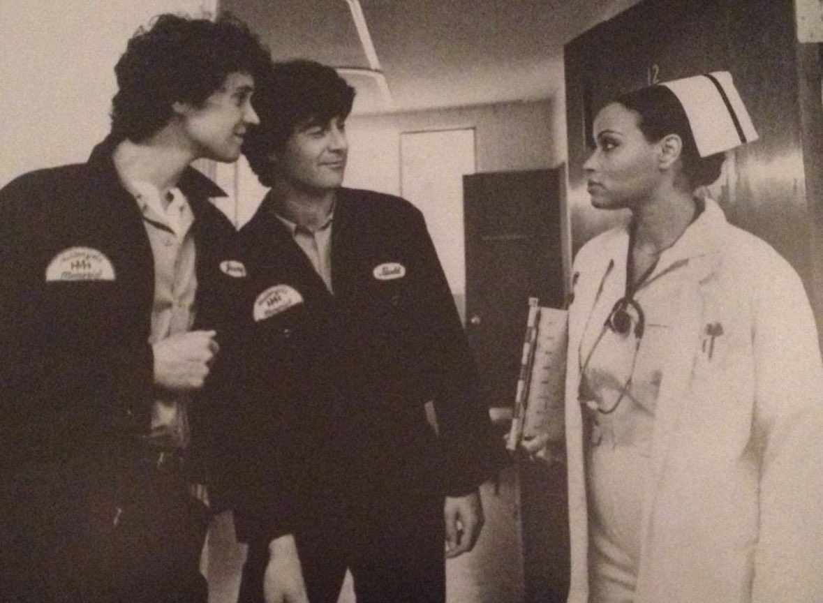 SourceHalloween's tweet image. Gloria Gifford, Lance Guest and Leo Rossi behind the scenes of Halloween ll (1981)