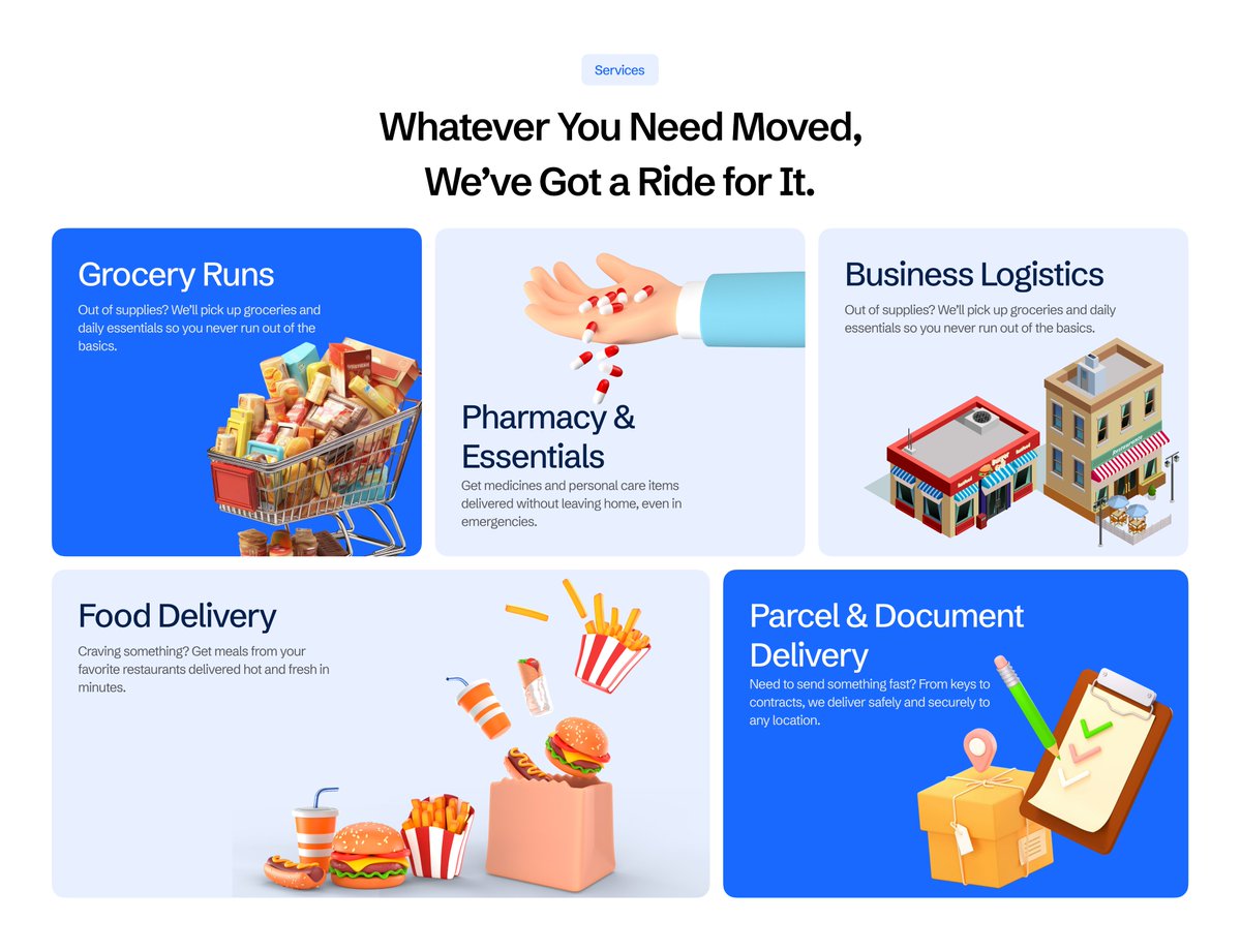 Exploring bento-style layouts for service sections 

Each block = one action.
No clutter. No confusion. Just clarity.