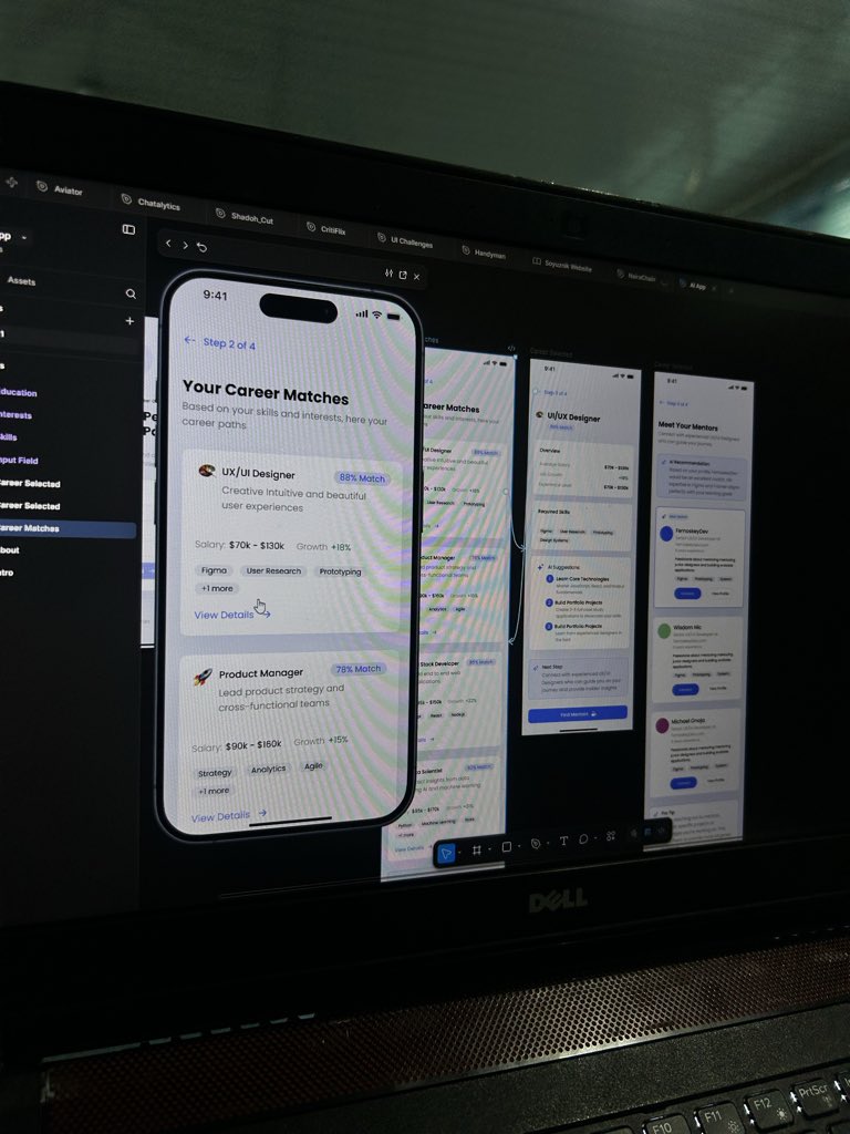 Designed a career matching, mentorship flow that feels like a friendly guide.

From discovering your dream role, learning what skills you need, meeting mentors who’ll help you get there.

The consistent modular layout improves readability and visual scanning.

#FDADesignChallenge