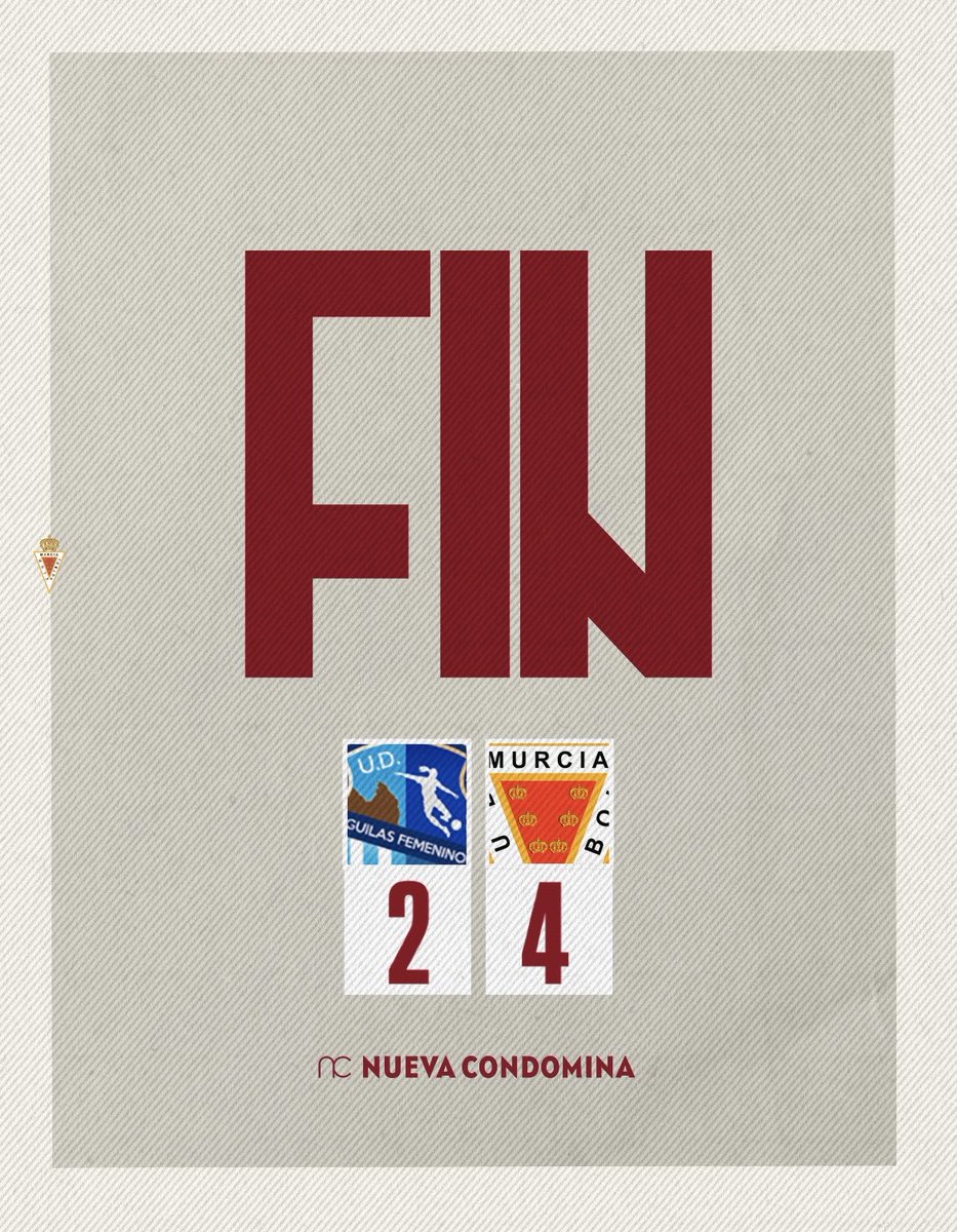 J4 | FIN | 2-4 | 🔚😍
¡𝗙𝗜𝗡𝗔𝗔𝗔𝗔𝗔𝗔𝗔𝗔𝗔𝗔𝗟 𝗗𝗘𝗟 𝗣𝗔𝗥𝗧𝗜𝗗𝗢 𝗘𝗡 𝗔́𝗚𝗨𝗜𝗟𝗔𝗦!
¡𝗖𝗨𝗔𝗥𝗧𝗔 𝗩𝗜𝗖𝗧𝗢𝗥𝗜𝗔 𝗗𝗘𝗟 𝗥𝗘𝗔𝗟 𝗠𝗨𝗥𝗖𝗜𝗔 𝗙𝗘𝗠𝗘𝗡𝗜𝗡𝗢! ➕3️⃣
⚽️⚽️ <a href="/laura_ms01/">Laura Mazón Sánchez</a> 
⚽️ <a href="/angelamrls7/">Ángela Cobos</a> 
⚽️ <a href="/victoriaapprr/">victoriarosiquee</a> 
🌟 <a href="/ccncondomina/">Nueva Condomina</a> 
#ÁguilasRealMurcia
