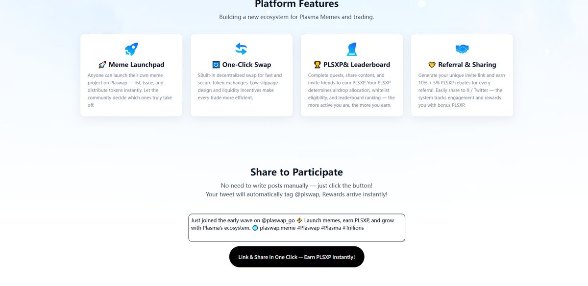 plaswap_go's tweet image. ๐ Plaswap website is officially LIVE!
Earn $PLSXP โ the early supporter credential for builders and believers. ๐ชฉ
๐ฐ How to earn:
1๏ธโฃ Connect wallet with $XPL โ Get 500 $PLSXP (one-time)
2๏ธโฃ Click โShareโ โ Get 100 $PLSXP every 24h
Be early. Be rewarded.
๐โฆ